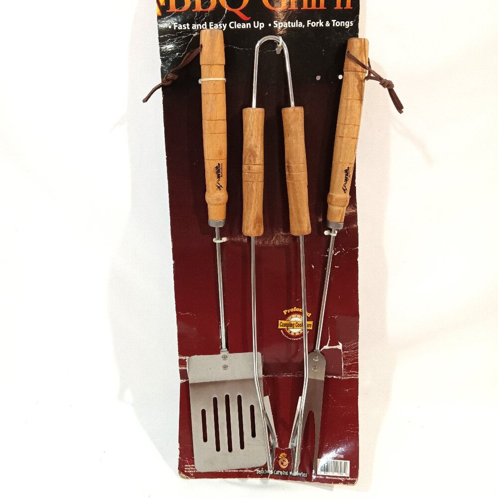 Wilcor Outdoors 3 Piece Set BBQ Grill'n Spatula Fork & Tong Fast Easy Clean Up